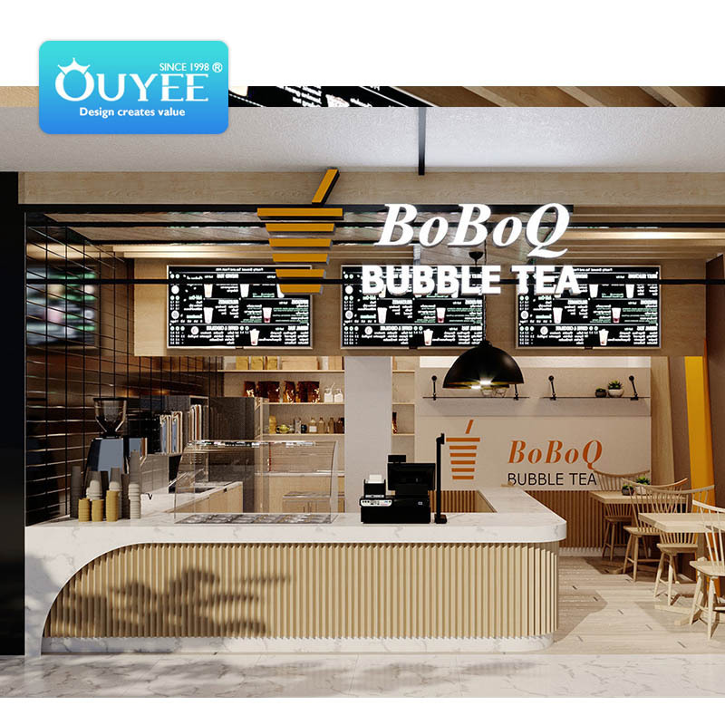 Lighting Milk Tea Bar Counters Cafe Juice Bar Customized Interior Design For Coffee Shop