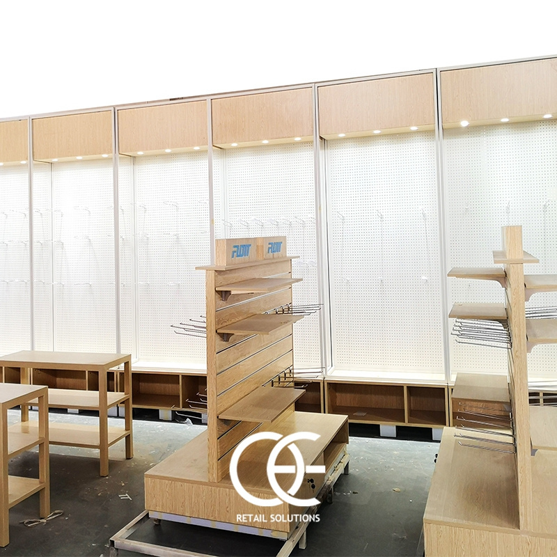 Wooden Human Hair Extension Display Cabinet with LED Light and Hook Retail Wig Display Shelf for Hair Salon