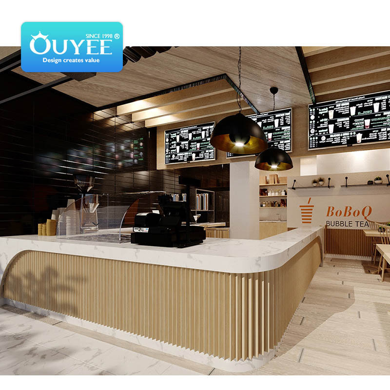 Lighting Milk Tea Bar Counters Cafe Juice Bar Customized Interior Design For Coffee Shop