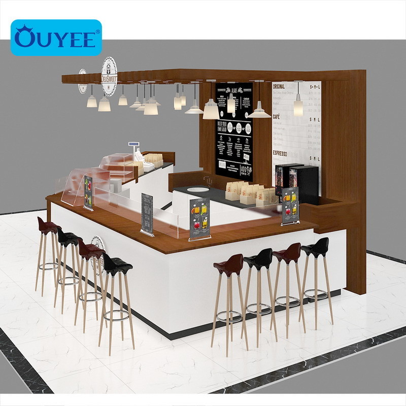 Customized Cafe Counter Furniture Modern Mall Coffee Shop Kiosk Designs Bar Counter Display Coffee Kiosks For Sale