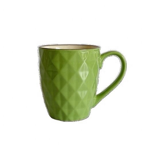 Promotional  New Bone China Diamond Embossed Mug Color Glaze Ceramic Coffee Mugs