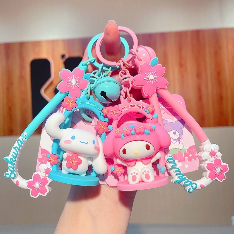 Hot Sale Female Exquisite Kuromi Melody Cinnamoroll Keychain Bag Pendant Sanrio Cherry Blossom Swing Keychain Llavero de Sanrio