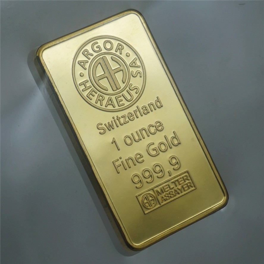 Hot sale commemorative custom made metal Zinc alloy gold clad plated tungsten bar 1 oz  fake gold bullion bars