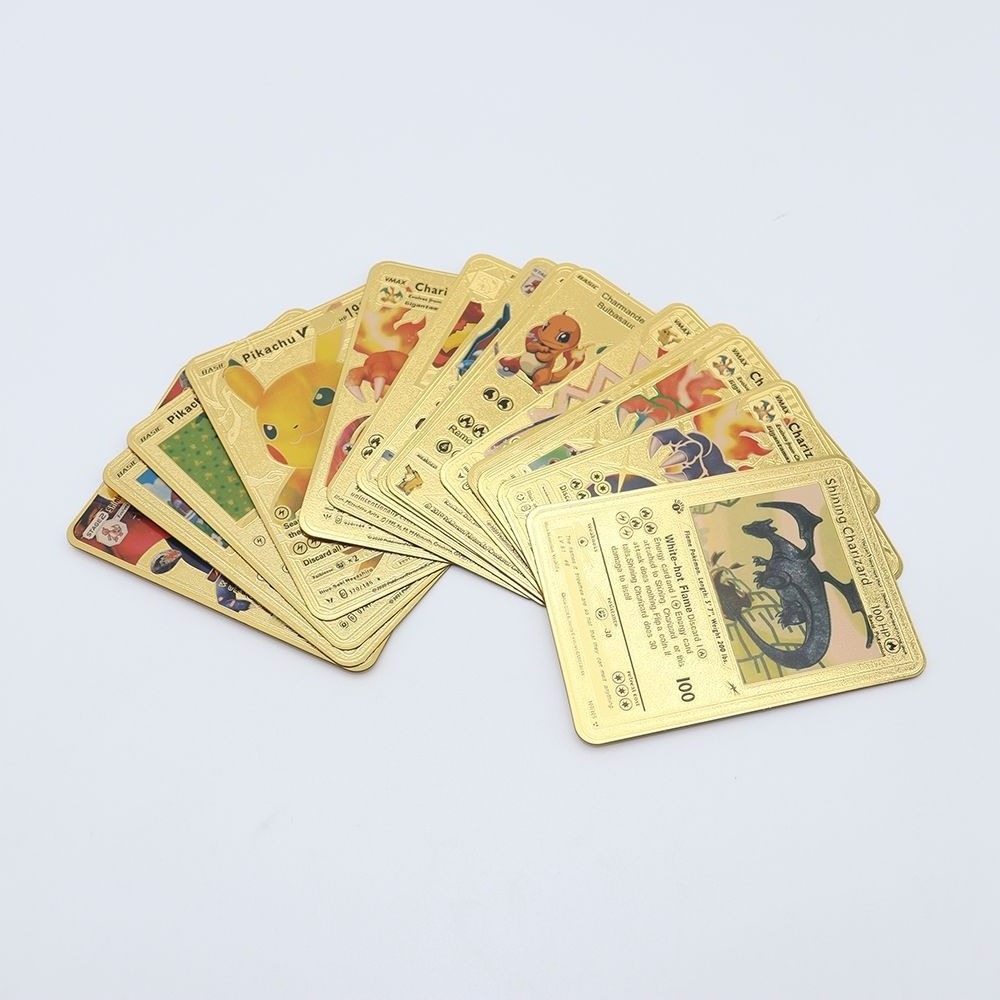 Hot Sale Pokemoned Card English Spanish French German Language Rare Trading Cards Foil Card Gold 55pcs/box Plastic Box