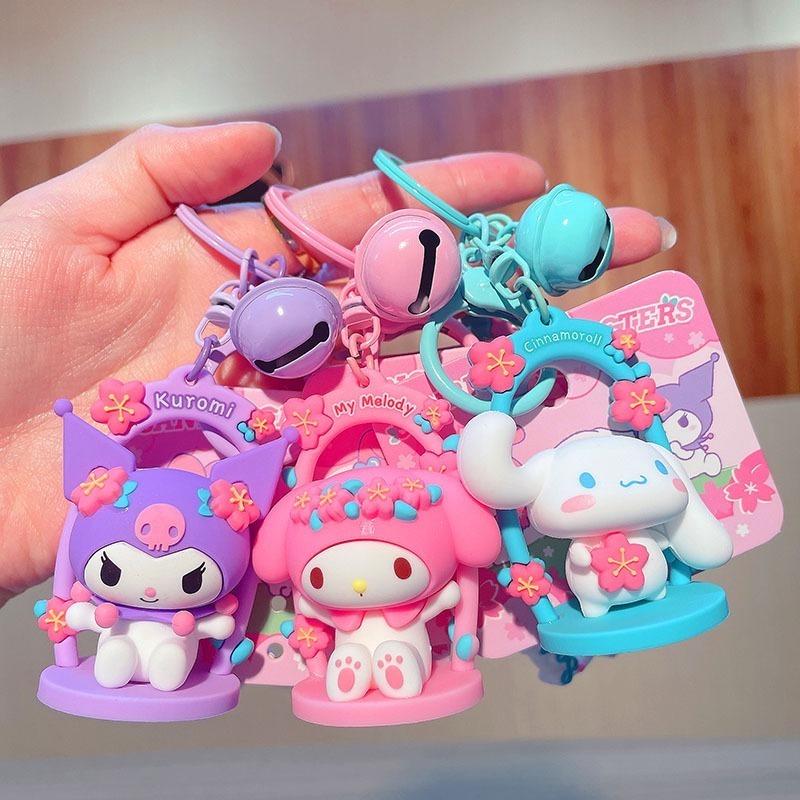 Hot Sale Female Exquisite Kuromi Melody Cinnamoroll Keychain Bag Pendant Sanrio Cherry Blossom Swing Keychain Llavero de Sanrio