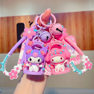 Hot Sale Female Exquisite Kuromi Melody Cinnamoroll Keychain Bag Pendant Sanrio Cherry Blossom Swing Keychain Llavero de Sanrio