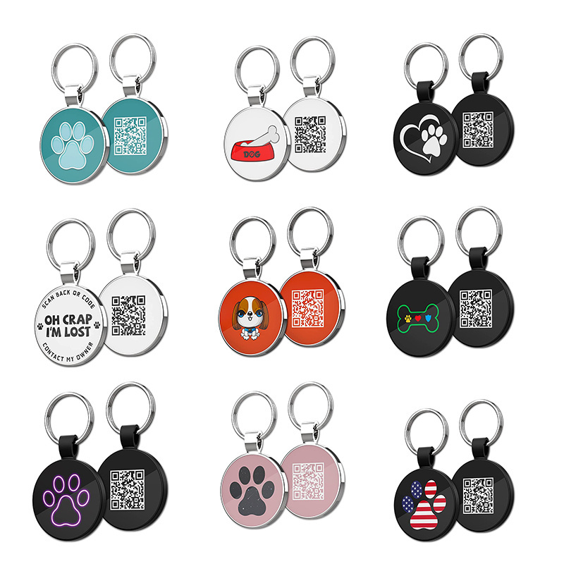 personalized customized qr code cat dog tag necklace sublimation free engravable stainless steel id dog name tag