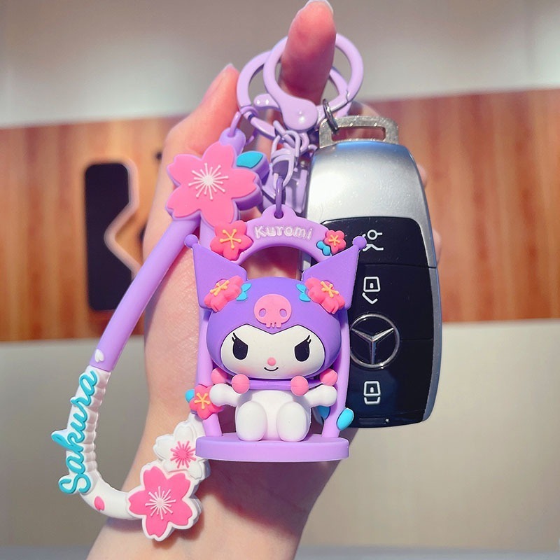 Hot Sale Female Exquisite Kuromi Melody Cinnamoroll Keychain Bag Pendant Sanrio Cherry Blossom Swing Keychain Llavero de Sanrio