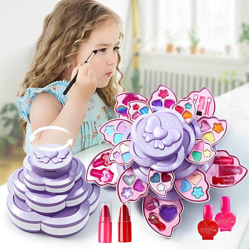 Children's birthday gift cosmetics toy set Girls play house washable Princess makeup rotating flower box