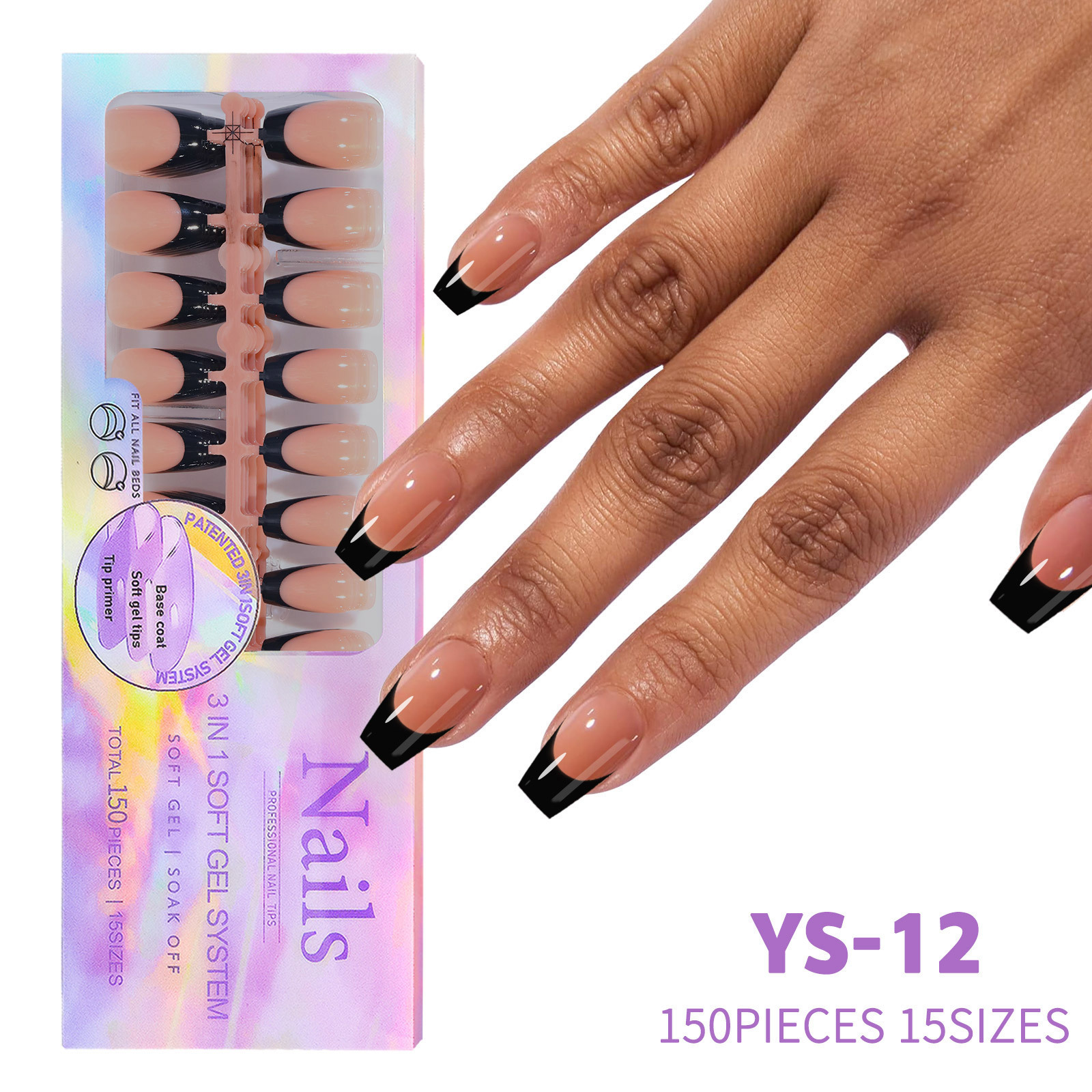 stock Nail art Artificial 150 Pcs 3 in 1 soft gel tips Nail Art Products French Press on Nail Tips