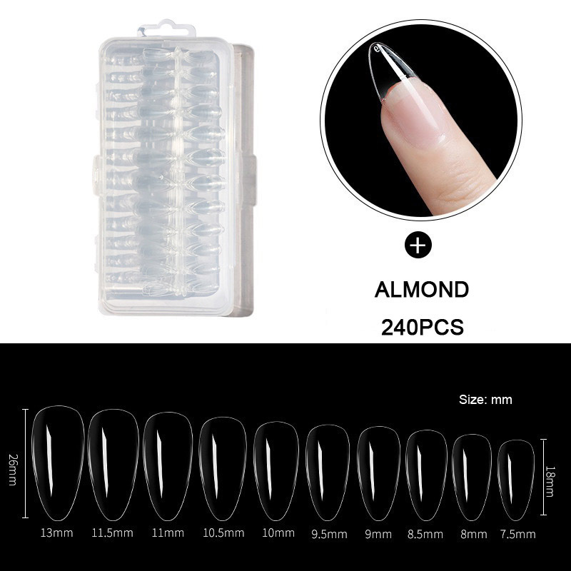 240Pcs/box press on nails coffin nail tips full cover artificial long ballerina oval shape pointed nails tip