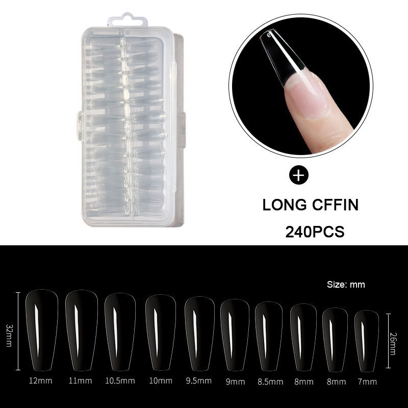 240Pcs/box press on nails coffin nail tips full cover artificial long ballerina oval shape pointed nails tip