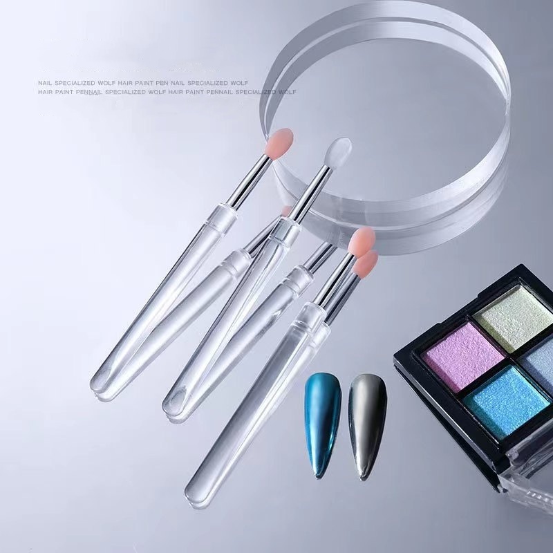 Nail Art Silicone Brush Reusable Universal Mirror Powder Pigment Applying Manicure Tool Easy To Use Transparent Applicator Stick