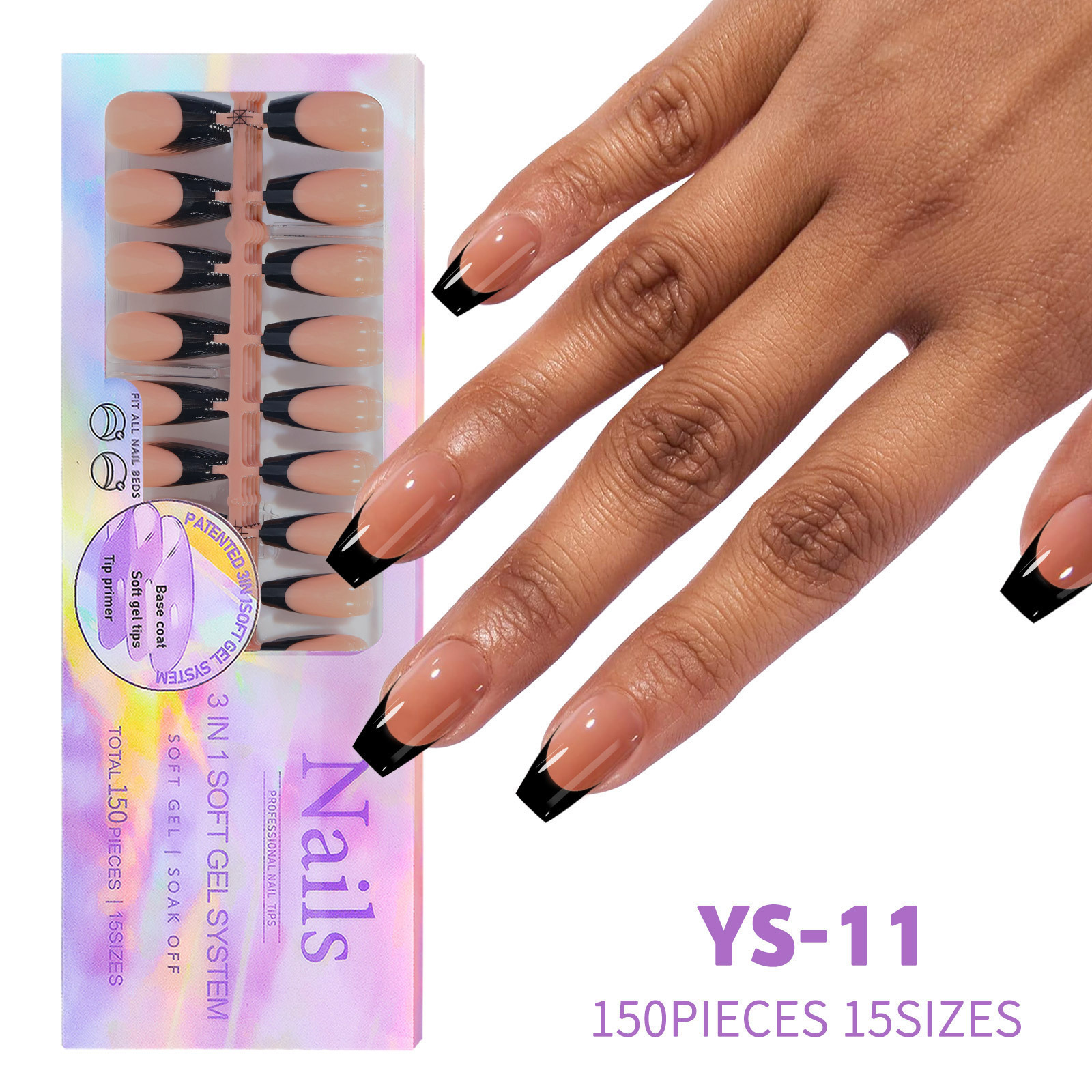 stock Nail art Artificial 150 Pcs 3 in 1 soft gel tips Nail Art Products French Press on Nail Tips