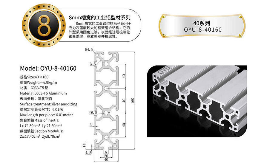 40160  40 Series T-Slotted window Framing rails alloy extrusion aluminum profile from China