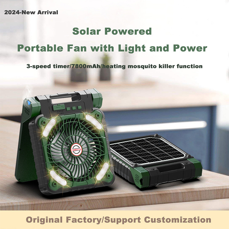 New Upgrade Rechargeable Outdoor Camping Fan Multifunction Mini Foldable Desk Table Solar Electric Fan With Solar Panel