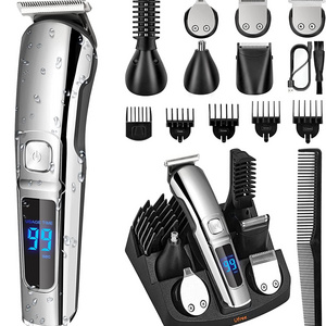 Custom Logo 6 In 1 Rechargeable Mens Grooming Sets Professional Lcd Display Cordless Hair Clipper For Barber