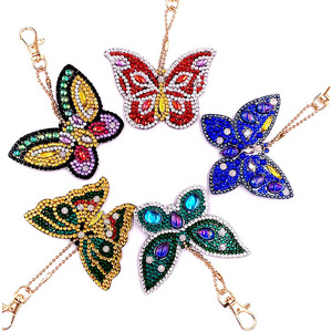 yiwu diamond painting keychain 5pcs 5d crystal diamond painting keychain two butterflies diamond painting keychain butterfly