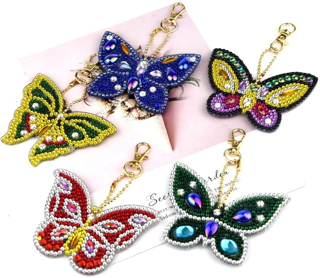 yiwu diamond painting keychain 5pcs 5d crystal diamond painting keychain two butterflies diamond painting keychain butterfly