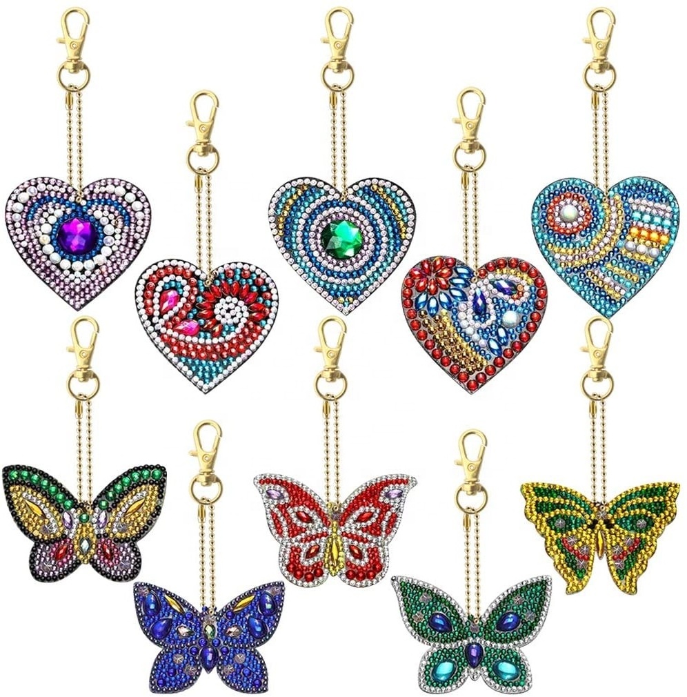 yiwu diamond painting keychain 5pcs 5d crystal diamond painting keychain two butterflies diamond painting keychain butterfly