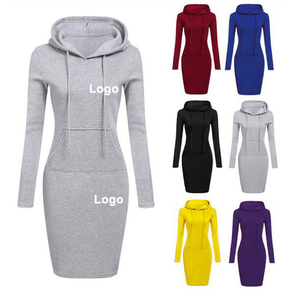 Custom logo women's hoodies & sweatshirts wholesale long sleeve other bodycon dress cheap casual women dress woman hoodie dress