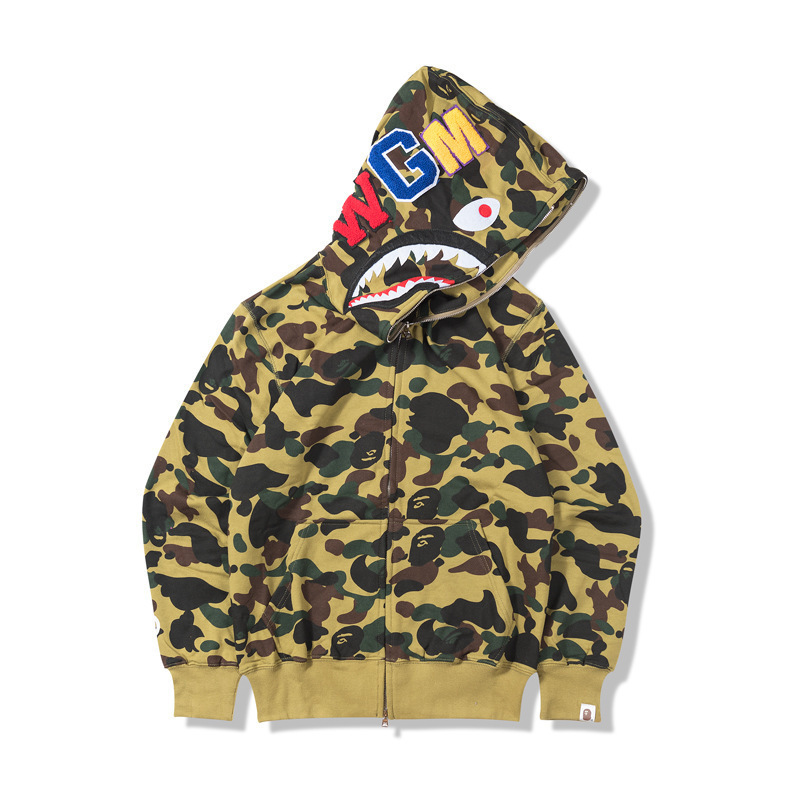 Wholesale Shark Brand Camouflage Unisex Coat Full Zip Up Bathing ape Hoodies for men women's Oversize Pullover Hoodie