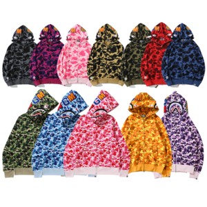 Wholesale Shark Brand Camouflage Unisex Coat Full Zip Up Bathing ape Hoodies for men women's Oversize Pullover Hoodie