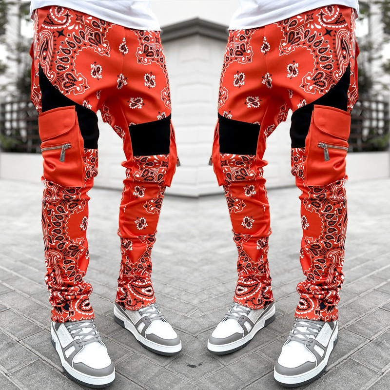 Custom Logo Men Stacked Joggers With Pocket Streetwear Men's Sweatpants Flare Cargo Stacked Pant Trousers With Pockets