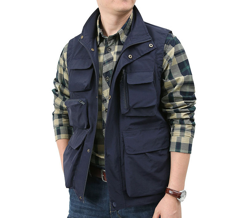 Custom logo outdoor utility vest for men high quality hiking waterproof sleeveless multi pocket jacket