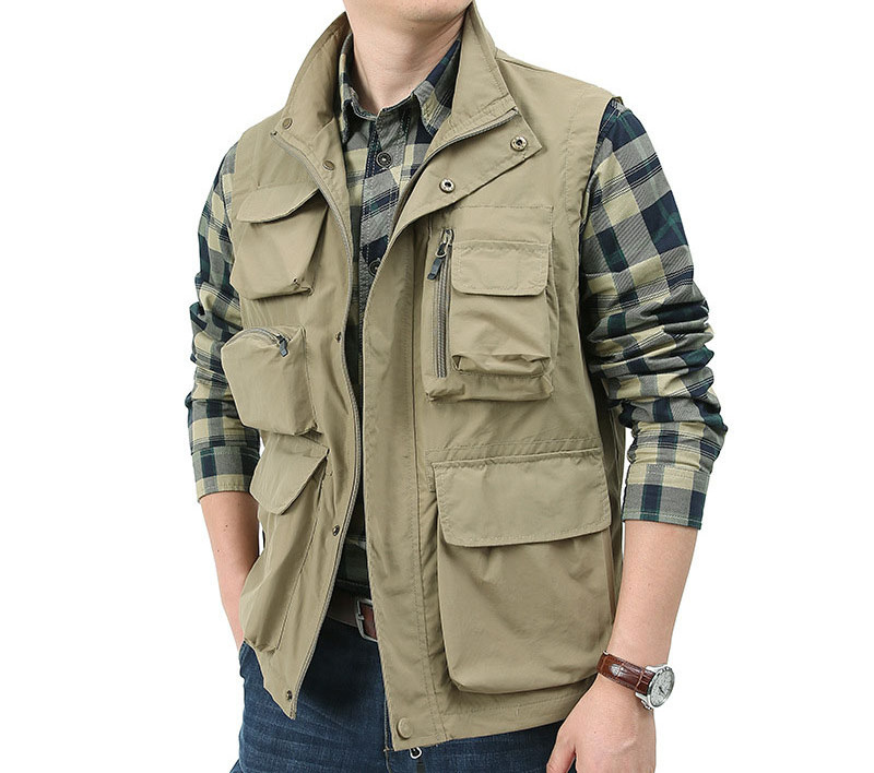 Custom logo outdoor utility vest for men high quality hiking waterproof sleeveless multi pocket jacket