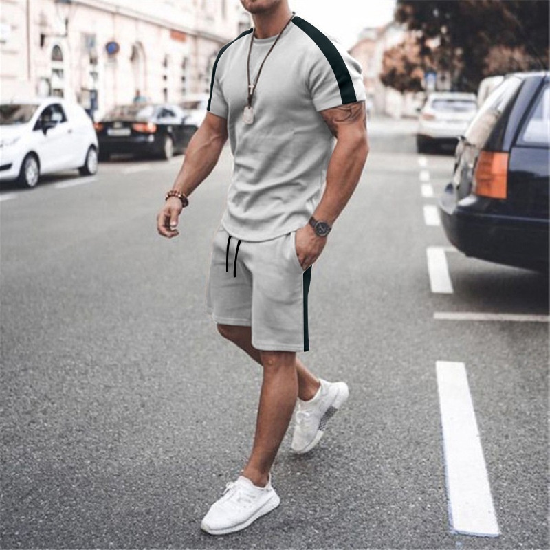 Summer Men Two Piece Sets Custom logo Workout Tracksuit Gym Wear Sets Short Sleeve Shorts Set Bodybuilding Jogging Tracksuits