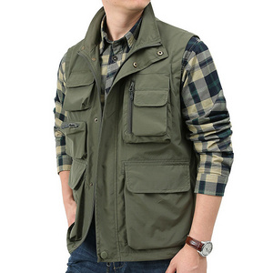 Custom logo outdoor utility vest for men high quality hiking waterproof sleeveless multi pocket jacket