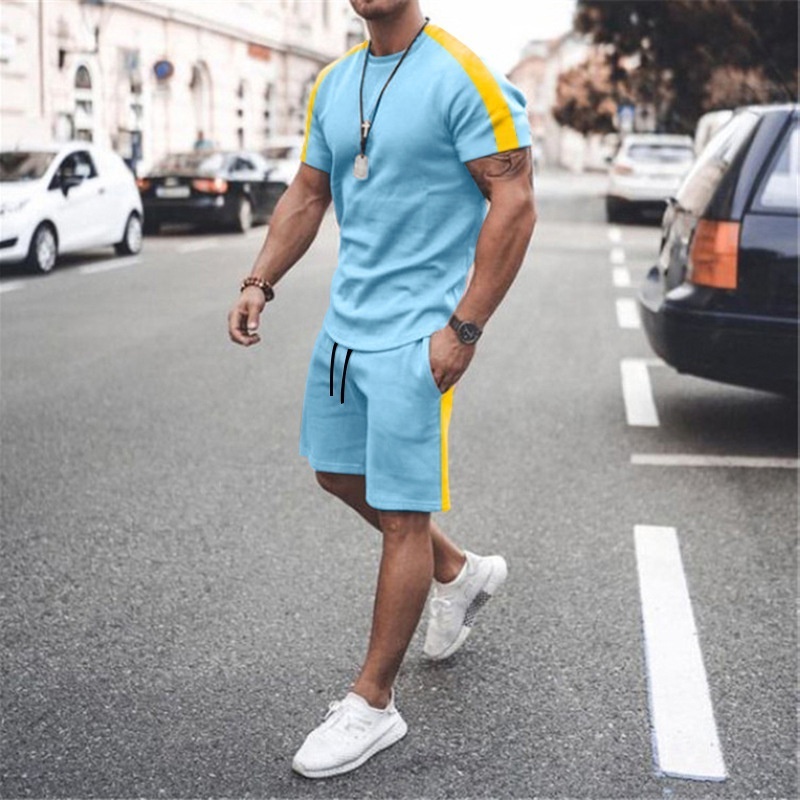 Summer Men Two Piece Sets Custom logo Workout Tracksuit Gym Wear Sets Short Sleeve Shorts Set Bodybuilding Jogging Tracksuits