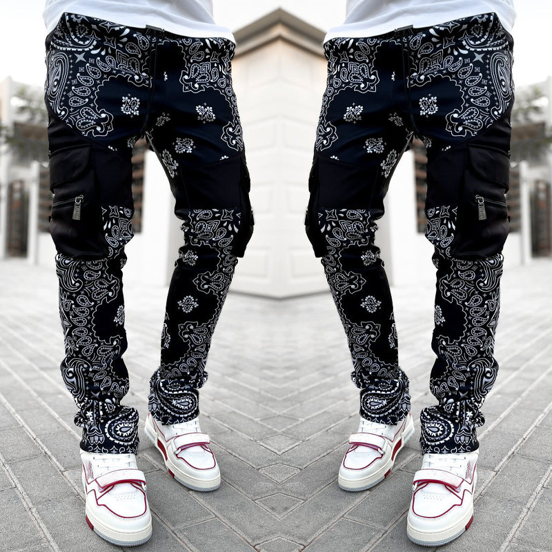 Custom Logo Men Stacked Joggers With Pocket Streetwear Men's Sweatpants Flare Cargo Stacked Pant Trousers With Pockets