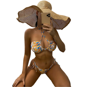 Summer Sea Shore Hot Sale 2022 Trendy Retro Mature Women Sexy Thong Party Wear Swimsuit Good Quality 2 Piece Sets Bikini