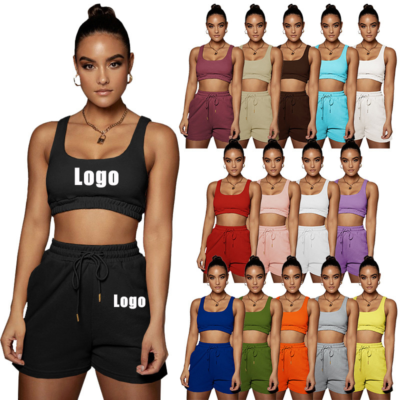 Summer outfits women's shorts tank crop top 2 two piece short set track sweat suit women custom sweatsuits tracksuits for women