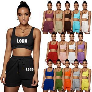 Summer outfits women's shorts tank crop top 2 two piece short set track sweat suit women custom sweatsuits tracksuits for women