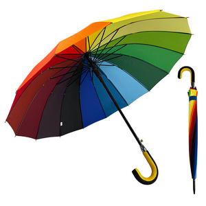 Sunny and Rainy Umbrella Rainbow umbrella with Hook handle high quality Promotional windproof and waterproof  Manual outdoor