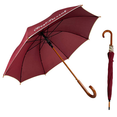 best Umbrella supplier Wholesale J Wooden Handle Straight Sticks Wood Umbrella for the rain Custom guarda chuva with logo