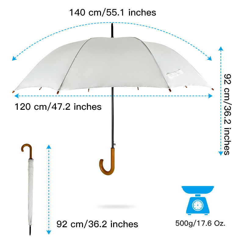 sombrillas Top Umbrella Factory Wholesale J Wood Handle Straight White Color Umbrella With Logo Prints Custom Made paraguas