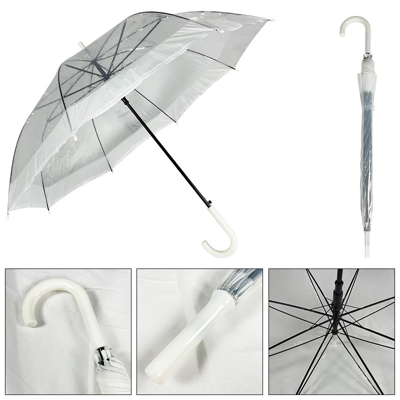 Top Umbrella Factory Wholesale High Quality POE/PVC White Handle Transparent Clear Umbrella umbrellas for the rain