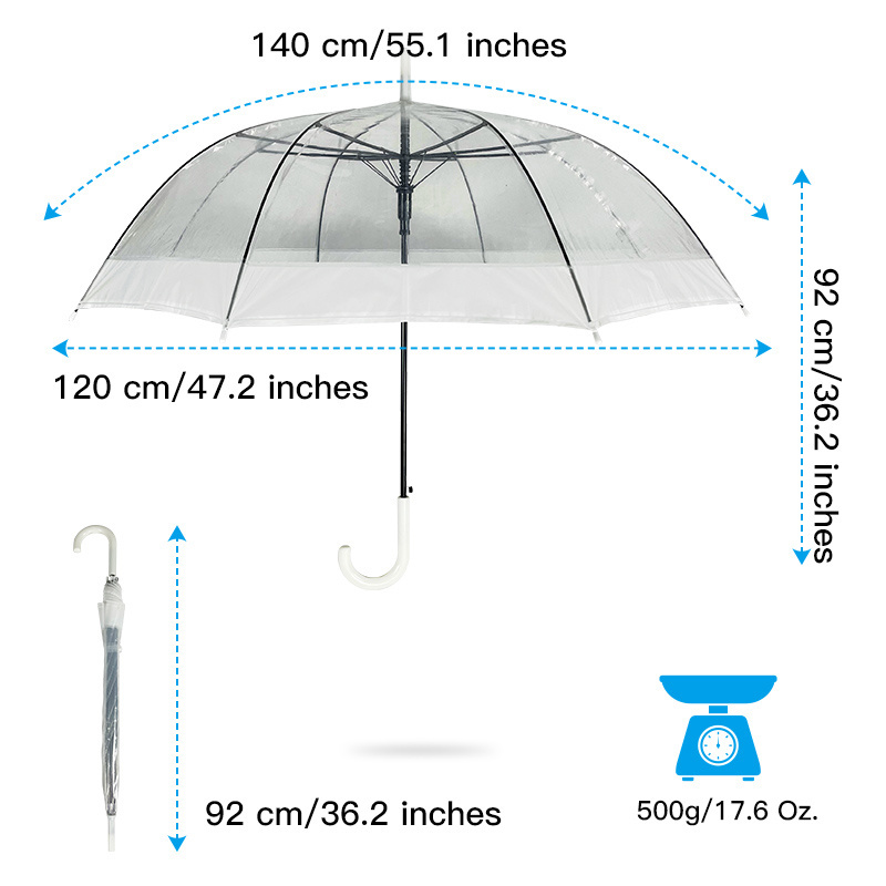 Top Umbrella Factory Wholesale High Quality POE/PVC White Handle Transparent Clear Umbrella umbrellas for the rain