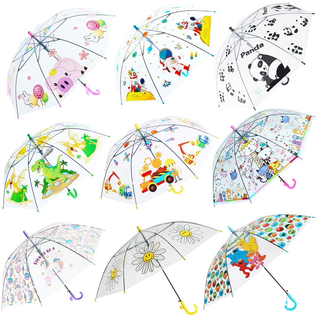 Supplier New design clear custom print design clear children windproof Kids Safety transparent umbrellas for sale