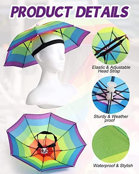 New design wholesale umbrella hat Portable Waterproof Outdoor Head Hat Umbrella Hands Free Hat umbrella with logo printing