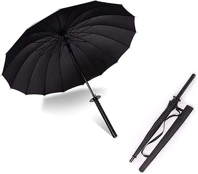 umbrella supplier Promotional Premium 23 Inches 16k Japanese Style Automatic Black Cool Samurai rain katana umbrella for sale