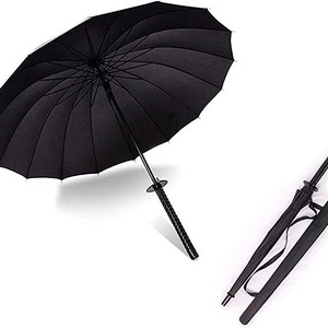 umbrella supplier Promotional Premium 23 Inches 16k Japanese Style Automatic Black Cool Samurai rain katana umbrella for sale