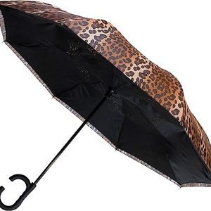 supplier Leopard Reverse Umbrella with C Handle Free Umbrella For Women Windproof Inside UV reverse umbrella with logo