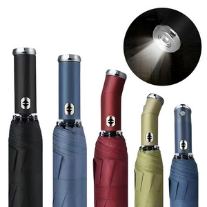 umbrella supplier custom High Quality Led Light Handle Three Folding Umbrella With Logo Prints Uv Automatic Umbrellas for rain