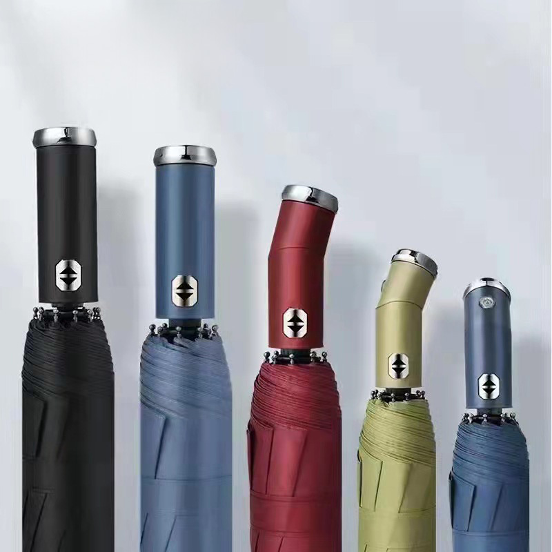 umbrella supplier custom High Quality Led Light Handle Three Folding Umbrella With Logo Prints Uv Automatic Umbrellas for rain