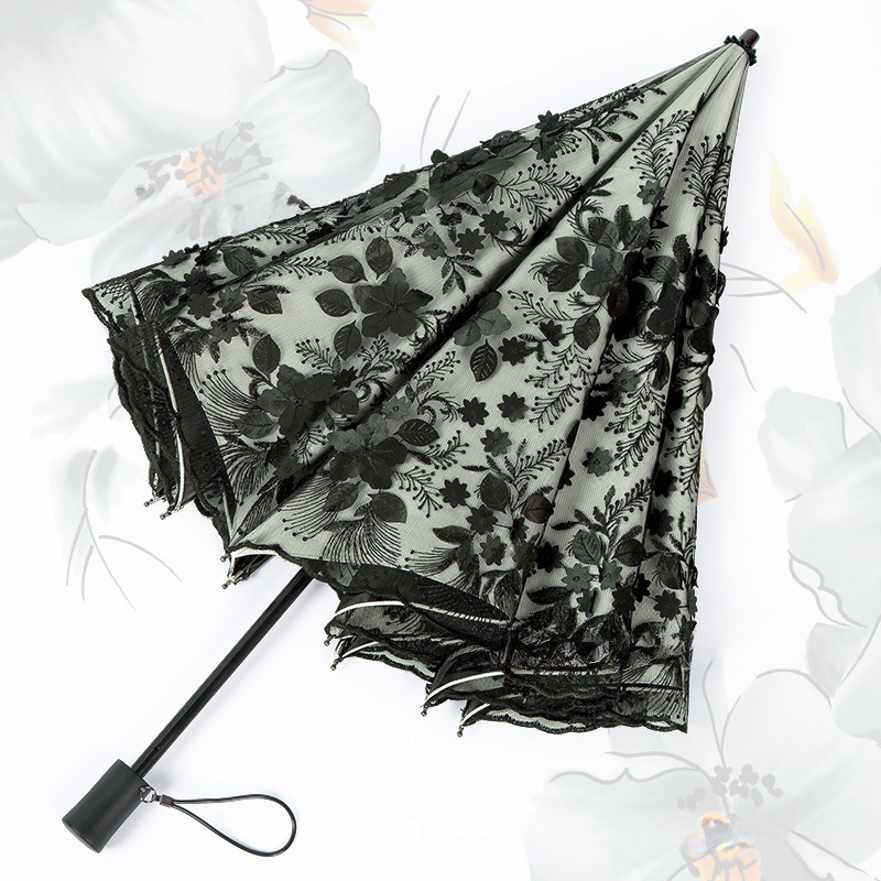 paraguas Sun Lace umbrella anti uv protection female Sun protection two-fold Princess umbrella embroidered floral vinyl umbrella